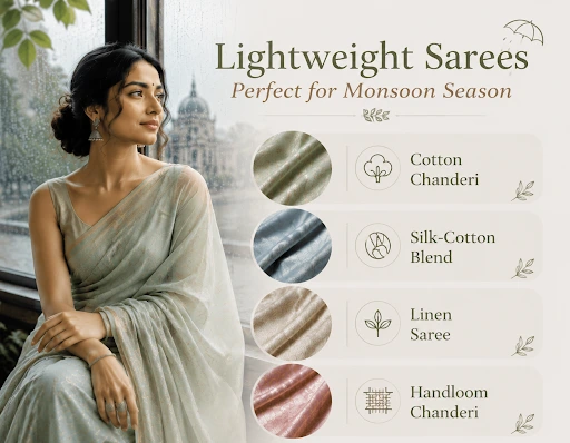 Lightweight monsoon sarees in cotton Chanderi, silk-cotton blend, linen and handloom Chanderi